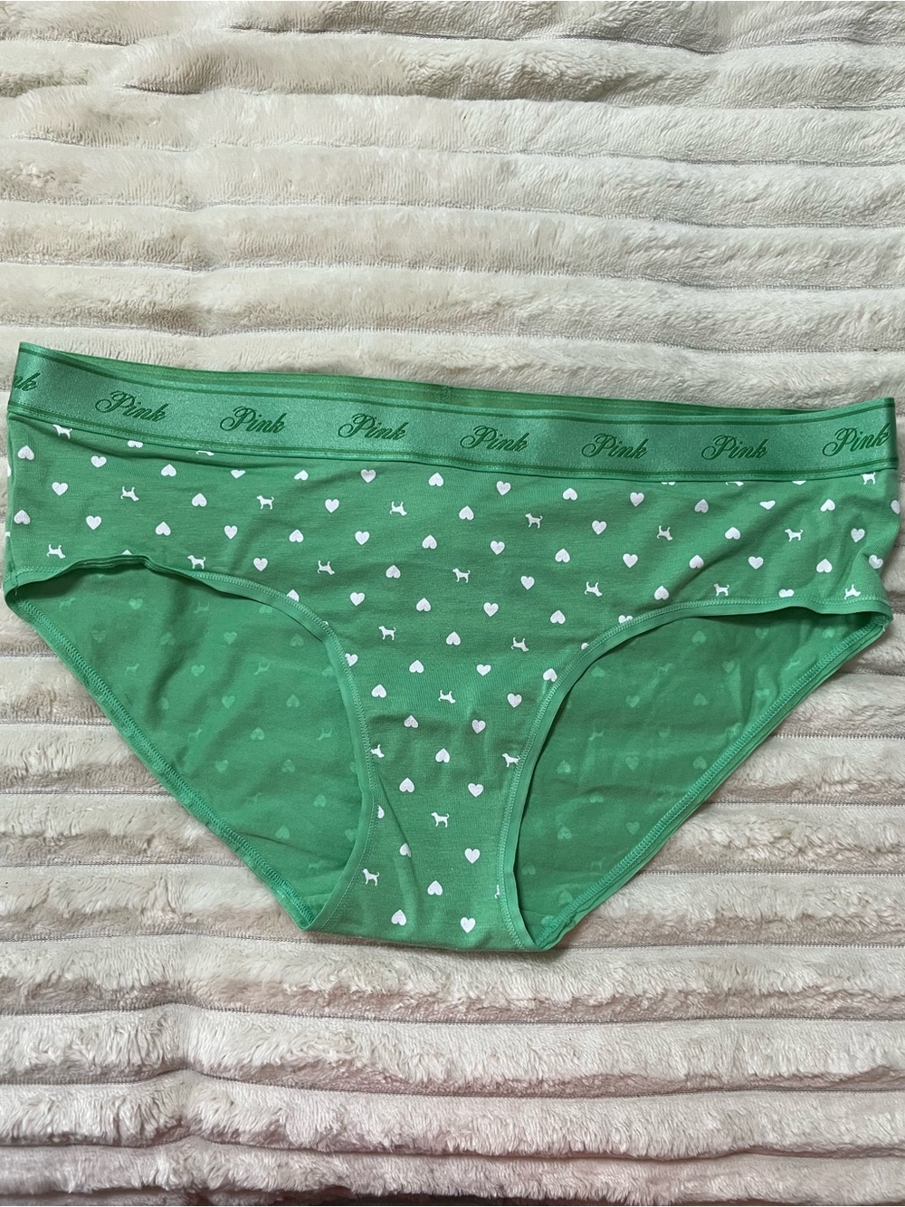 PINK Victoria's Secret Green Heart & Dog Print Bikini Panties